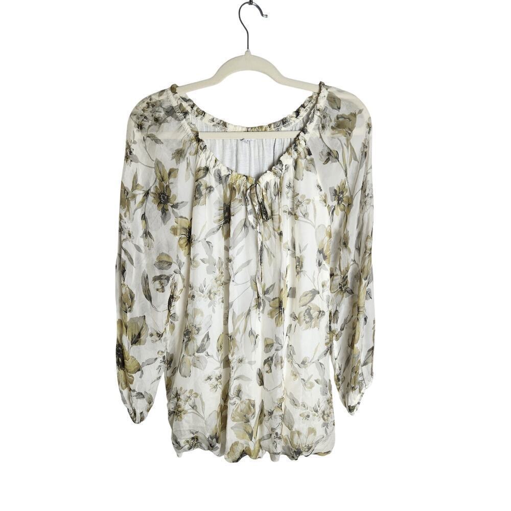 Rosemarine Silk Floral peasant blouse sz L lined flowy romantic cottagecore